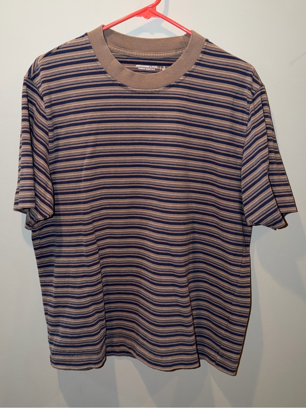 Abercrombie & Fitch Brown and Navy Striped Crew Tee
